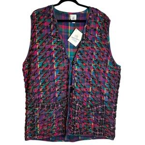 Maralyce‎ Ferree Art To Wear Raw Edge Plaid Button Front Vest Maine Folksy Large